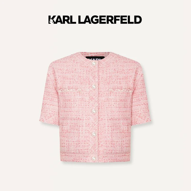 【赵老板专属】KARLLAGERFELD新款粉色截短款花呢外套M128