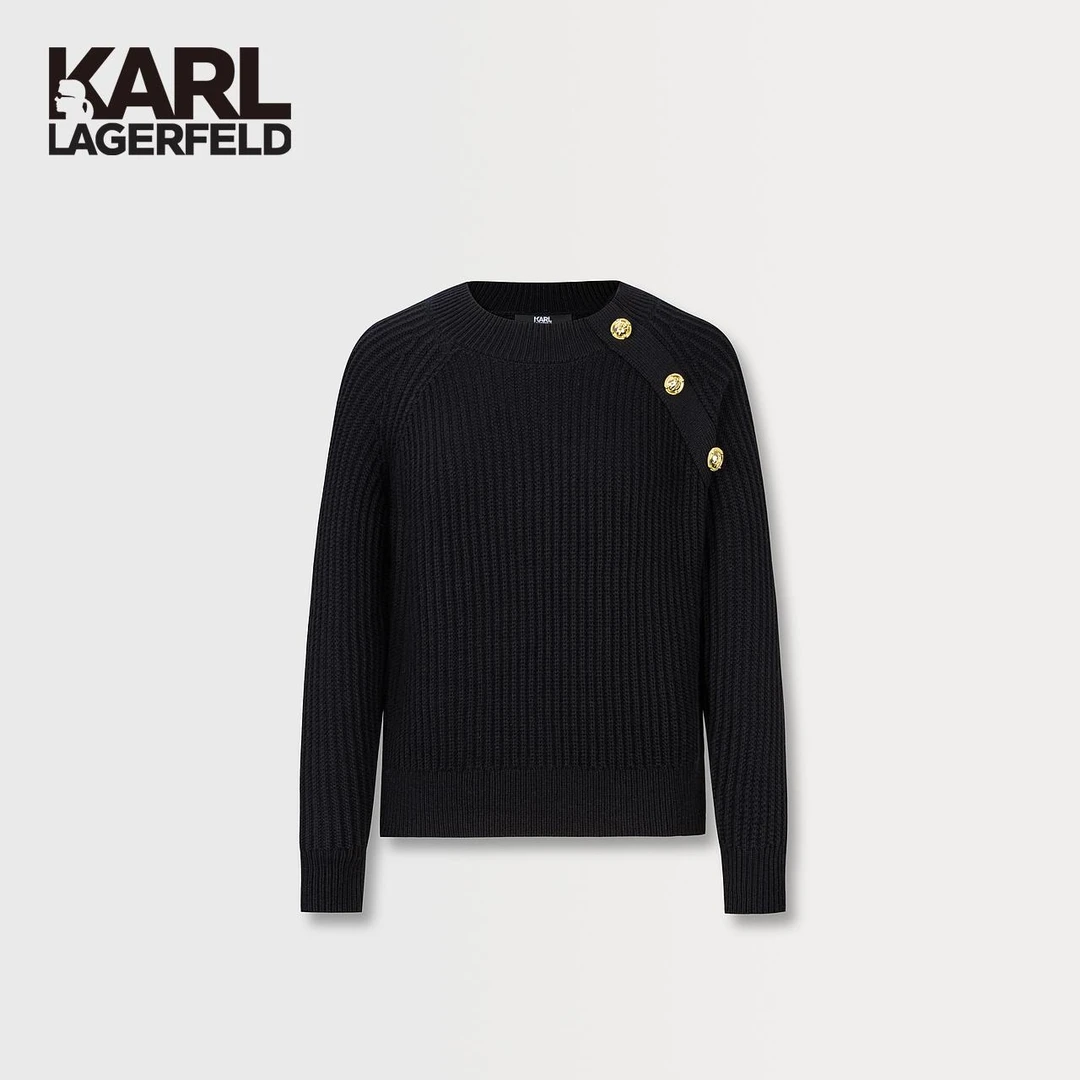 【南南】KARL LAGERFELD金属纽扣黑色套头毛衫E37W2081