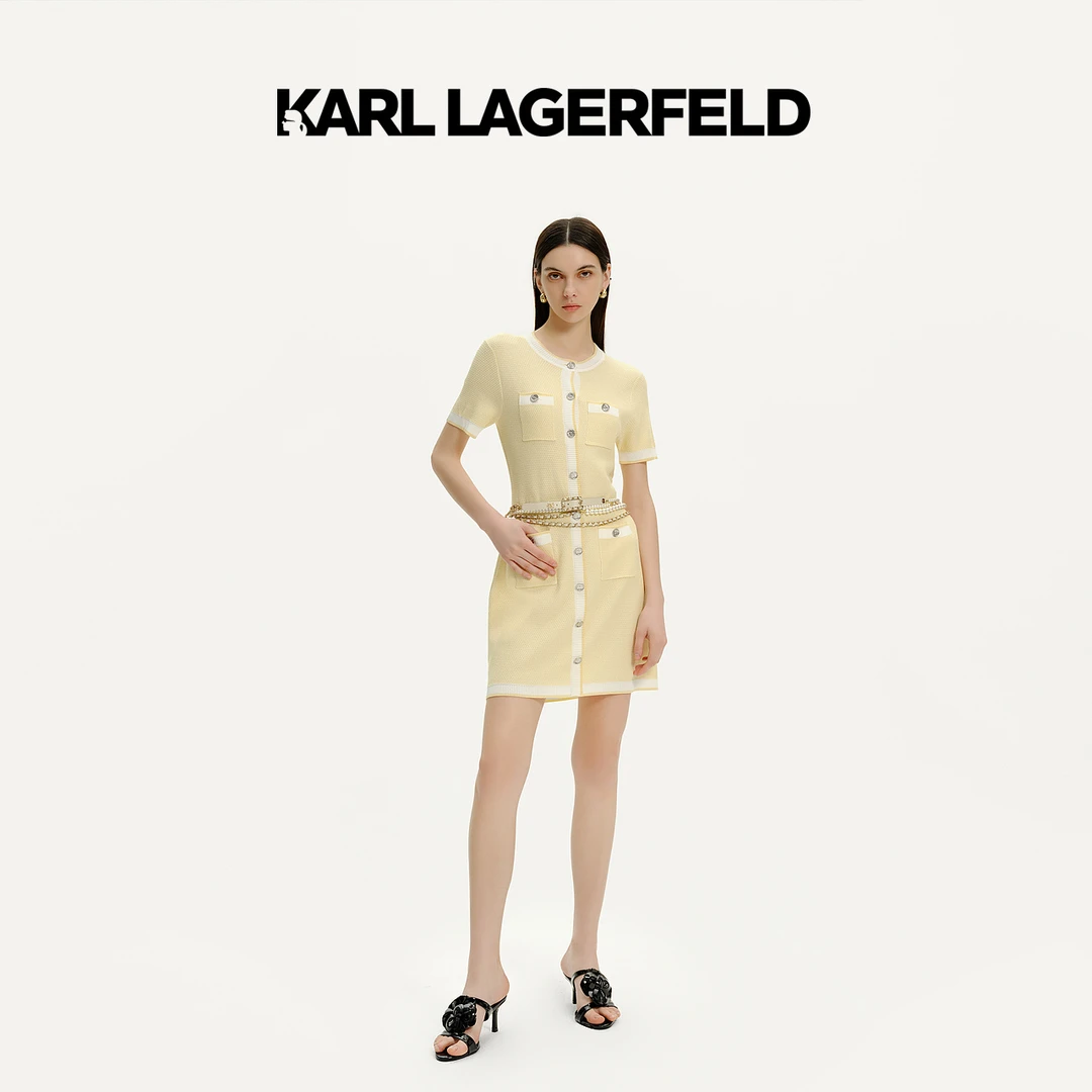 【冬姐精选】KARLLAGERFELD春撞色针织连衣裙E42W1342