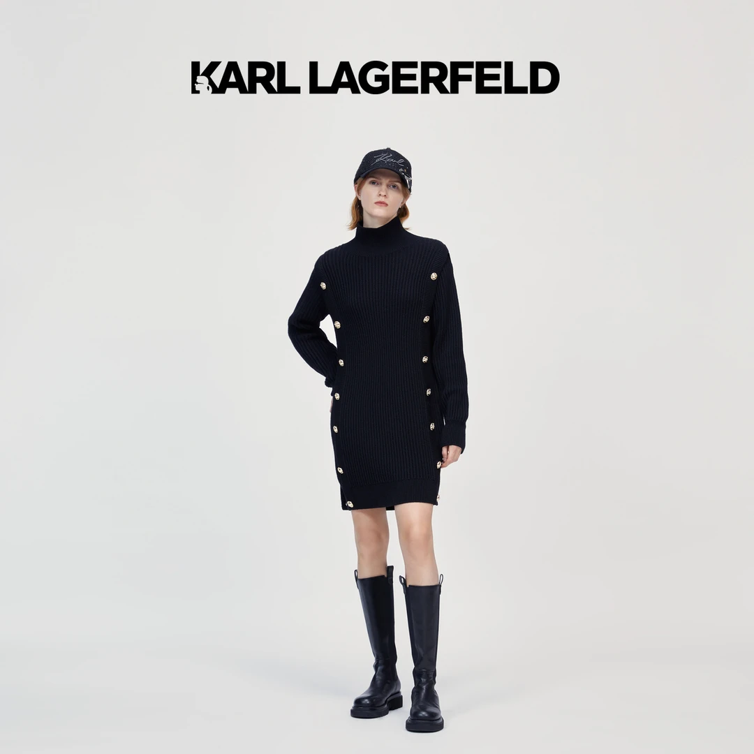【官方】KARL LAGERFELD卡尔拉格斐新款黑色针织连衣裙K27E1301