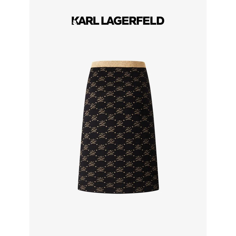 【晨粉专享价】KARL LAGERFELD优雅满印黑金半裙老佛爷226H2007