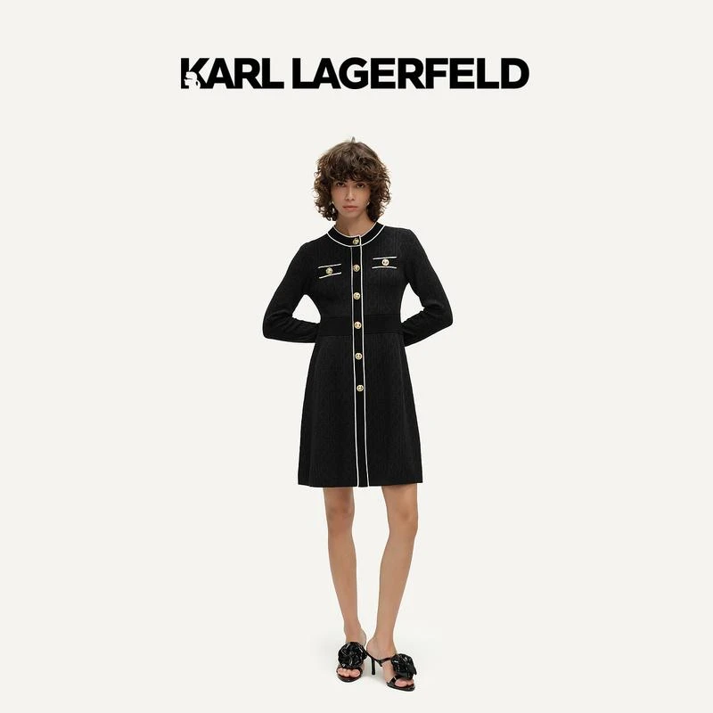 【官方】KARL LAGERFELD卡尔拉格斐24秋提花撞色伞摆连衣裙E41W1306