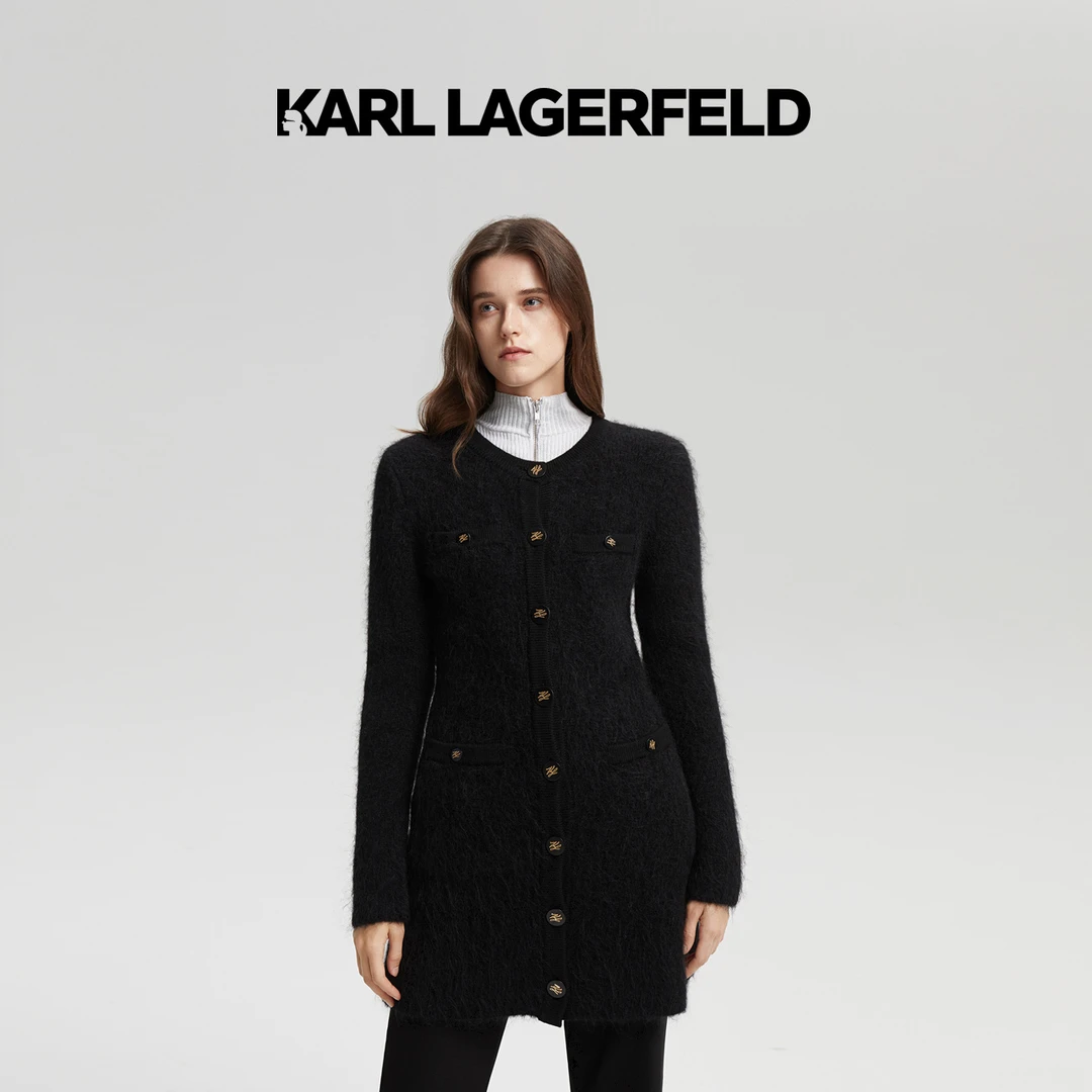 【官方】KARL LAGERFELD卡尔拉格斐秋冬花呢撞色针织连衣裙216L2024