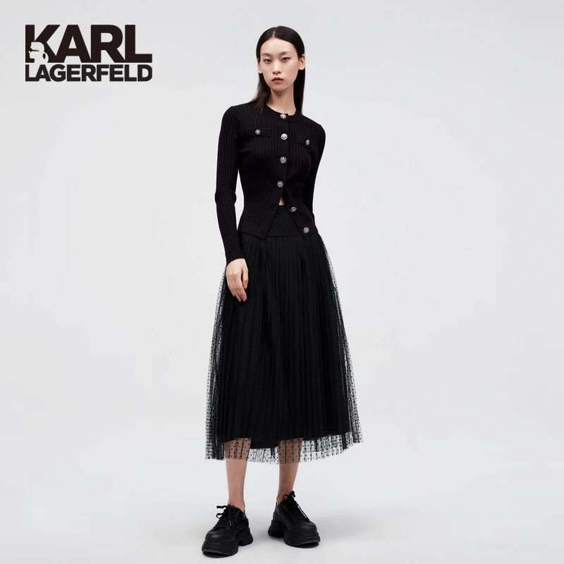 【娜娜】KARL LAGERFELD植绒波网纱摆半裙老佛爷E37W1275