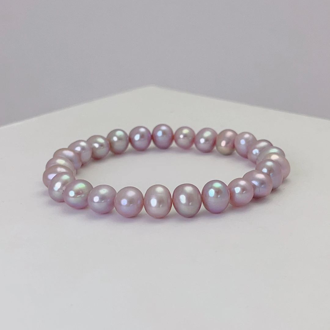 【极光紫】约7-8mm淡水无核珍珠手链气质经典简约百搭 DSL00686