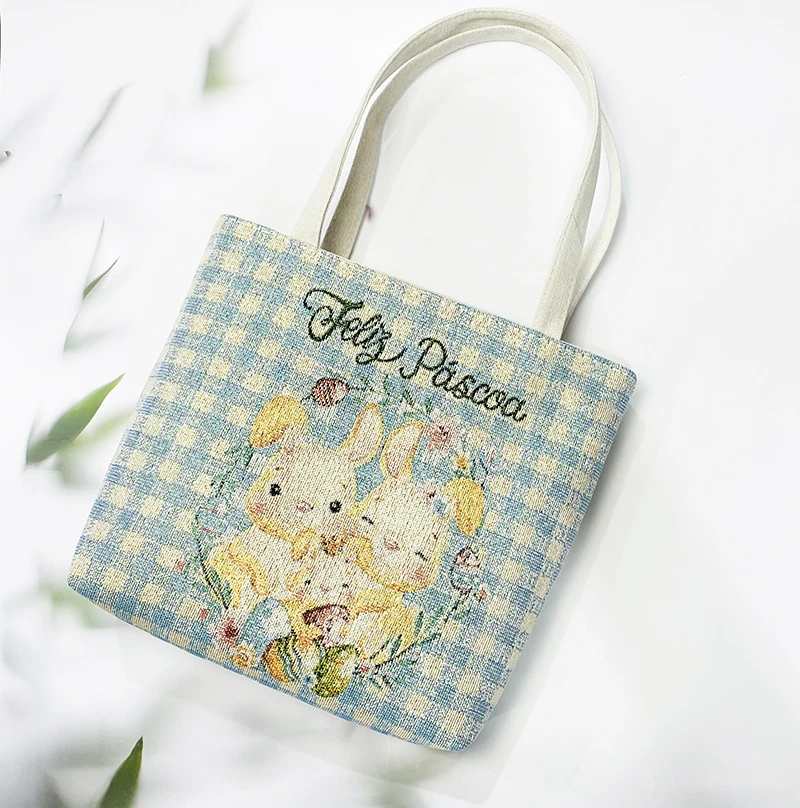 A08新款帆布包包女大容量单肩手提包托特包提花刺绣时尚百搭逛街