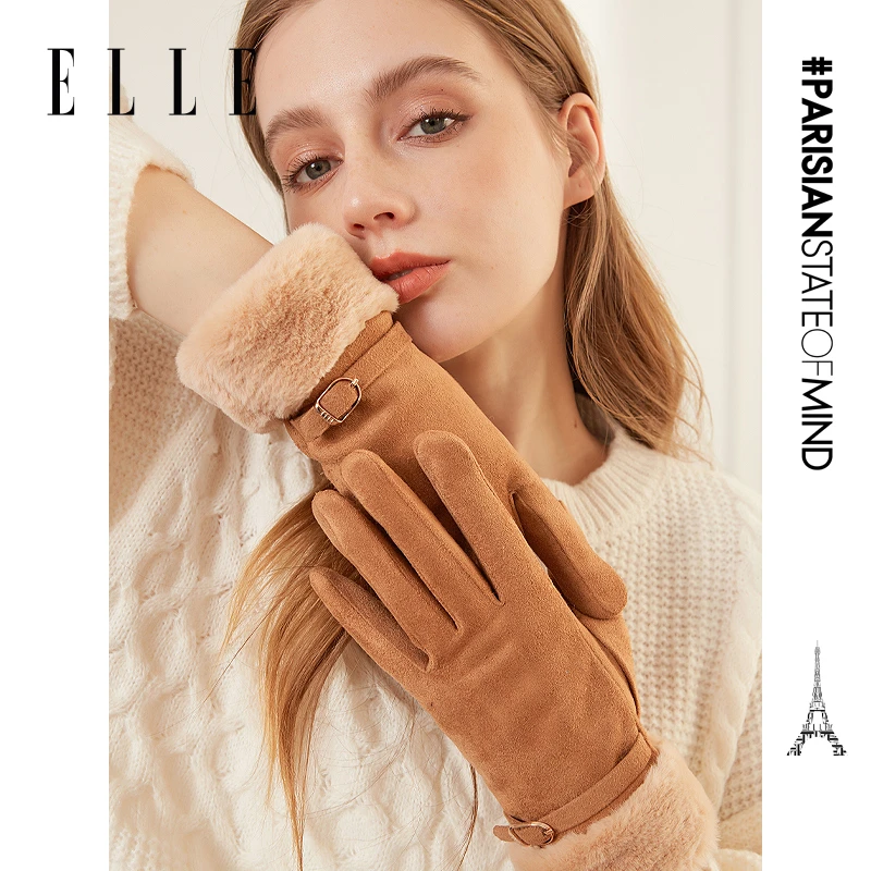 ELLE【专享】分指手套秋冬季户外保暖加绒可触屏骑行开车33WE33021