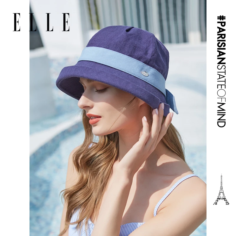 ELLE翻檐棉麻盆帽女薄款透气时尚优雅法式显脸小帽子33SE16019