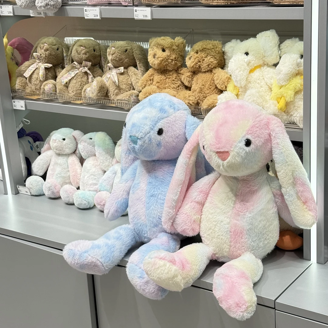 彩虹兔可爱毛绒公仔玩偶玩具兔子抱枕布娃娃陪睡安抚公仔扎染