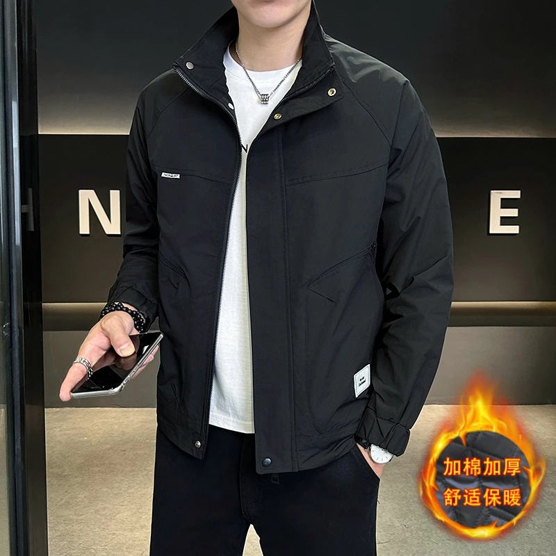男士秋冬新品时尚保暖夹棉加厚棉衣外套春秋单款休闲立领夹克2407