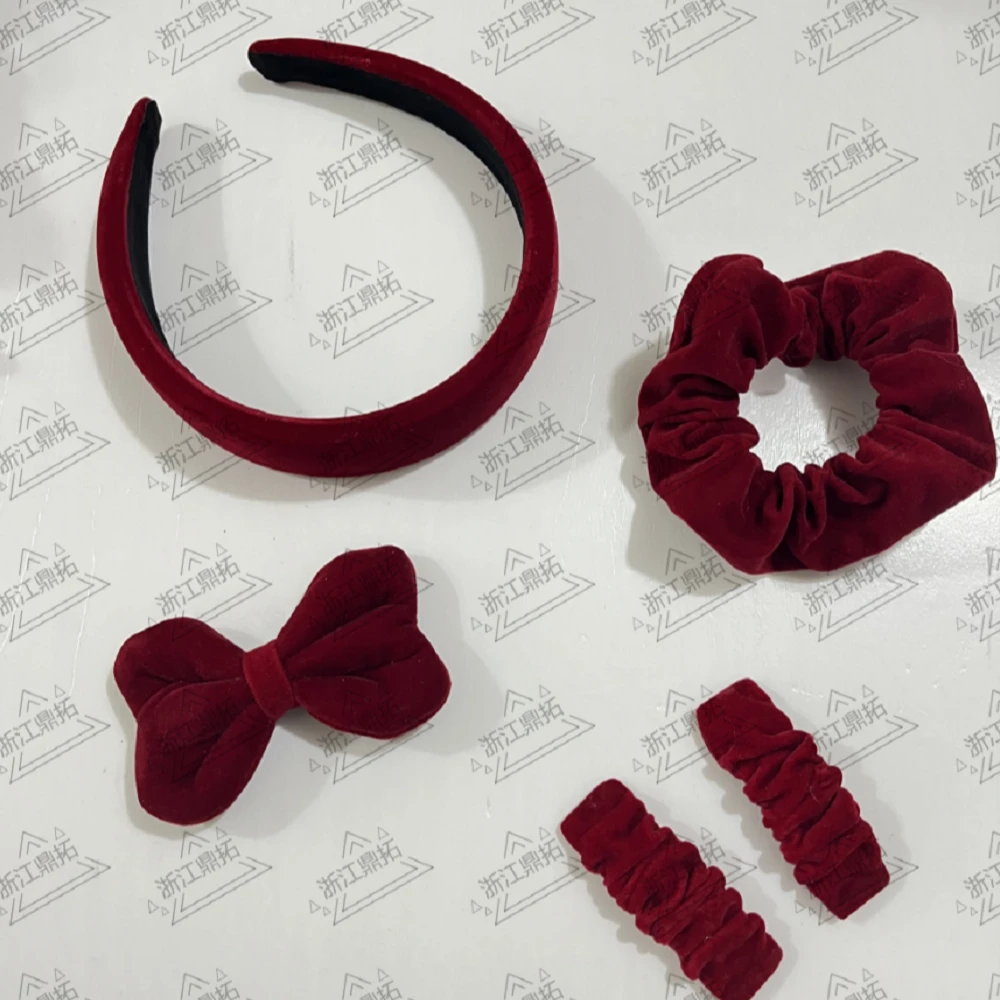 网红时尚复古发饰组合新娘酒红色气质