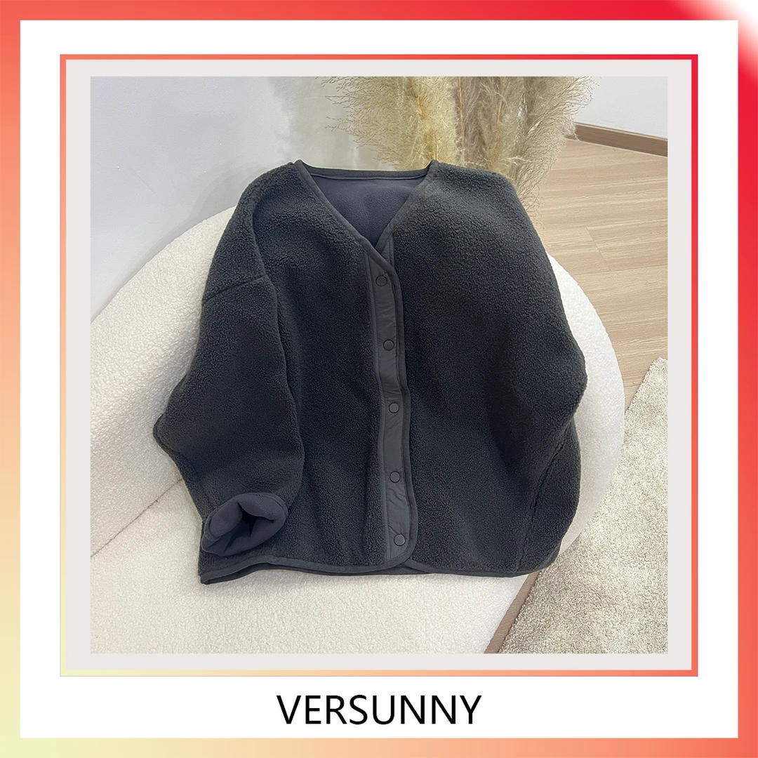 B-7955一体羊羔绒外套宽松休闲白搭气质百搭设计师同款纯色保暖