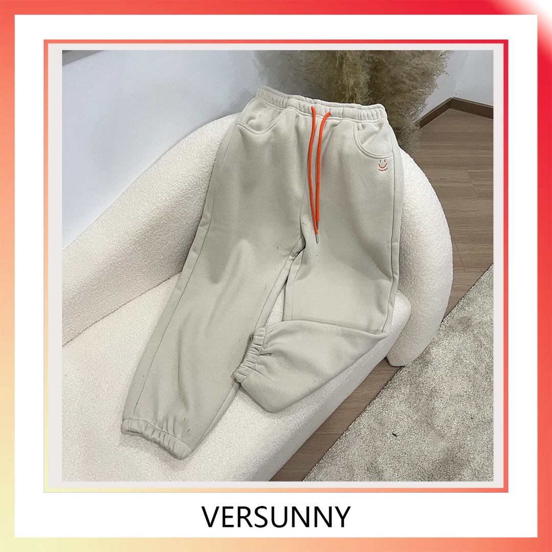 B-8990加绒加厚休闲时尚洋气刺绣笑脸束脚卫裤