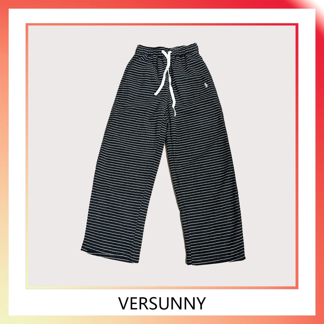 B-9159新款加绒加厚窄腿显瘦刺绣条纹阔腿裤