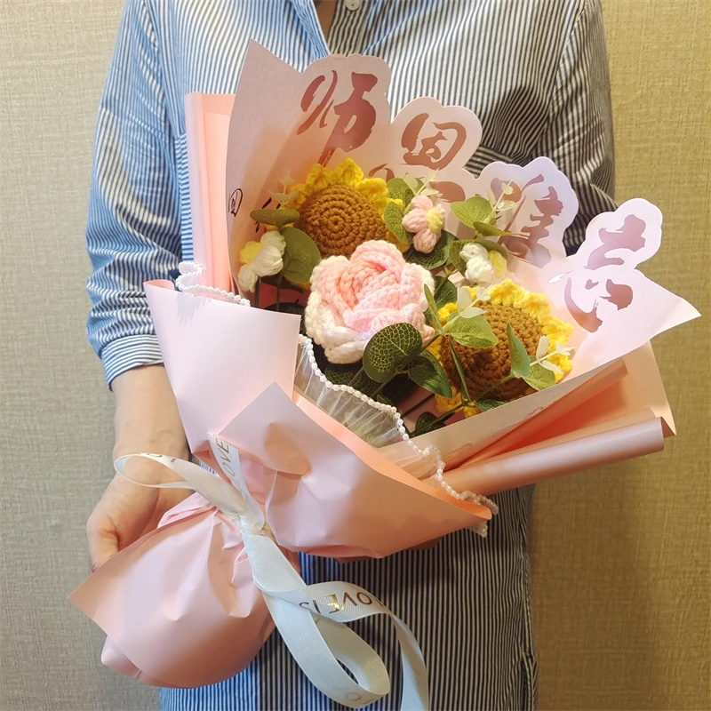 创意手工编织向日葵花束毛线成品送礼佳品送老师礼品