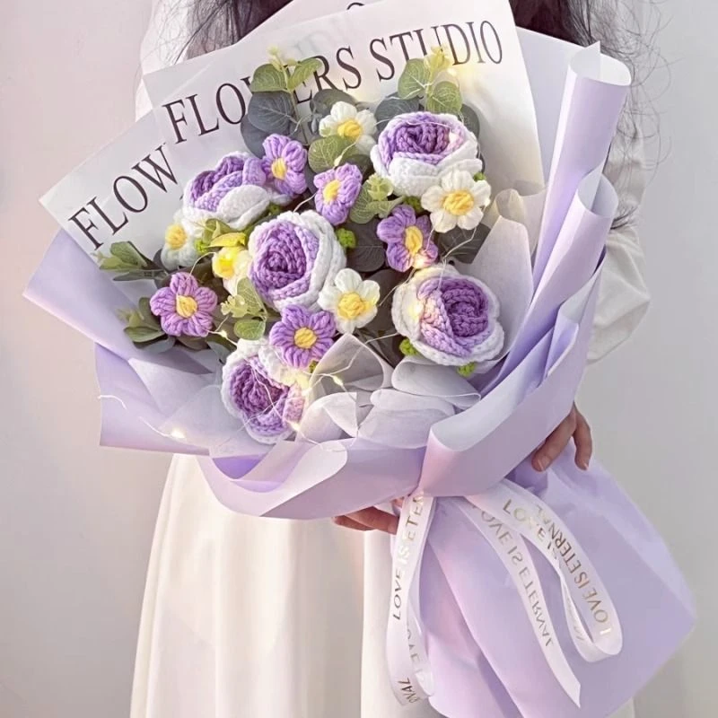 手工编织花束生日礼物花束送女朋友闺蜜针织玫瑰花创意情人节礼物