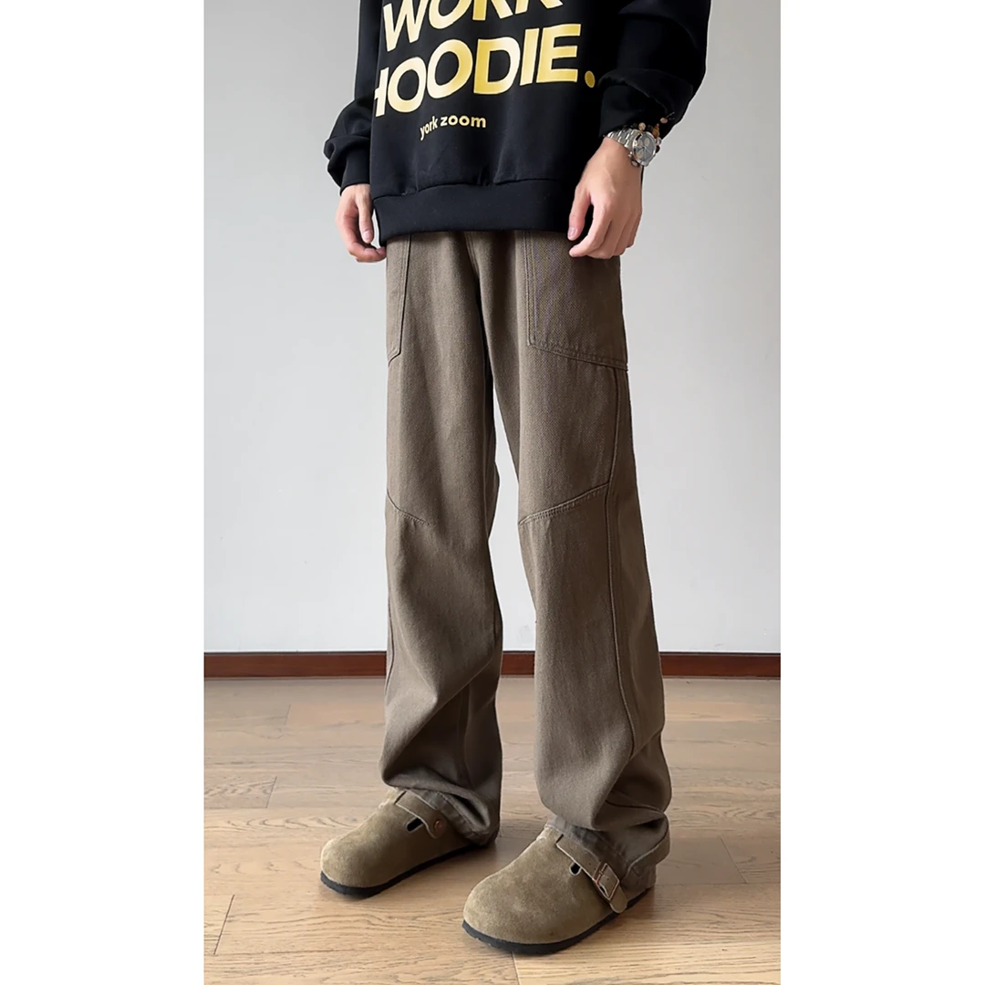 美式复古工装裤男高街水洗cleanfit百搭宽松百搭美拉德微喇牛仔裤