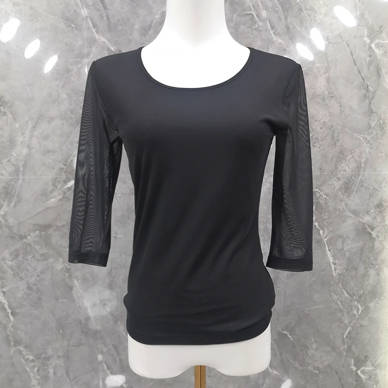 五分袖黑色网纱打底衫女西服内搭2023夏季新款女装t恤短袖上衣
