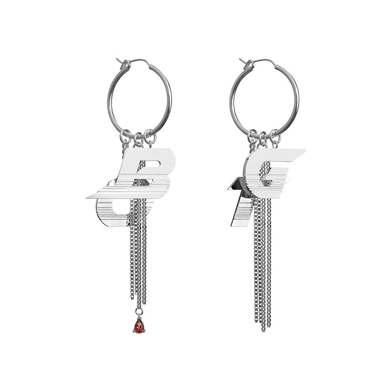 KVK 铜合金合成锆石耳饰 SPEED RACER 赛车手字母拼接流苏耳环