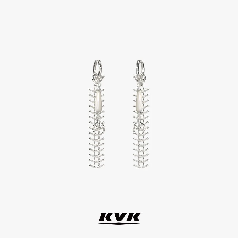 KVK 铜合金耳饰 水滴吊坠蛛序系列 精致小巧时尚潮鱼骨链耳环官旗