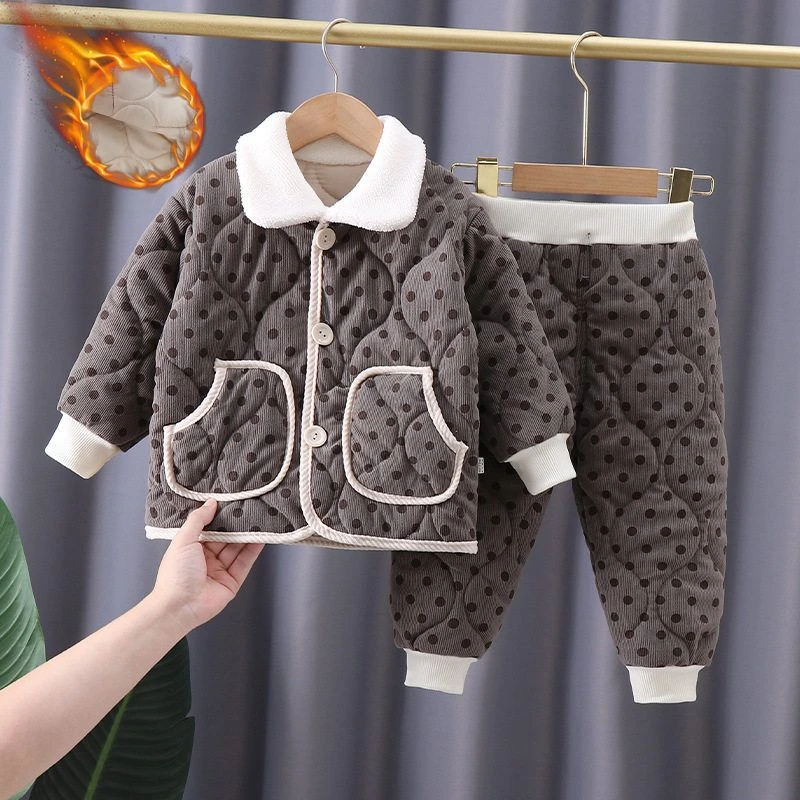 男女童冬季加厚宝宝套装婴幼儿棉衣棉裤儿童韩版家居服睡衣两件套