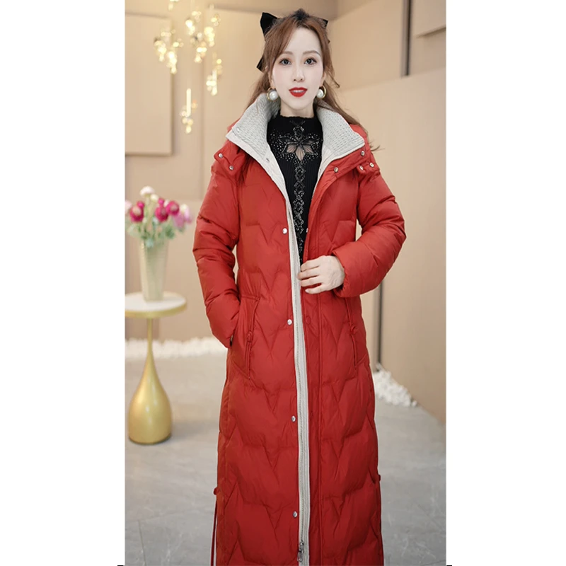 冬季新款2023年白鸭绒洋气时尚显瘦撞色防寒保暖舒适长款羽绒服