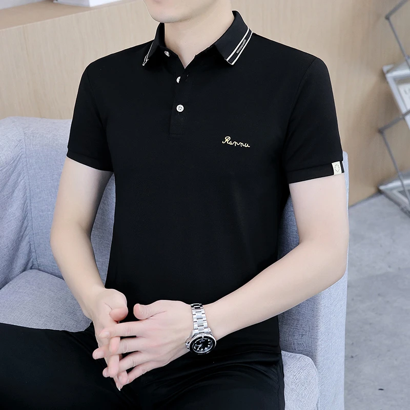 夏季短袖T恤男珠地棉翻领短袖polo衫上衣时尚带领半袖体恤男装