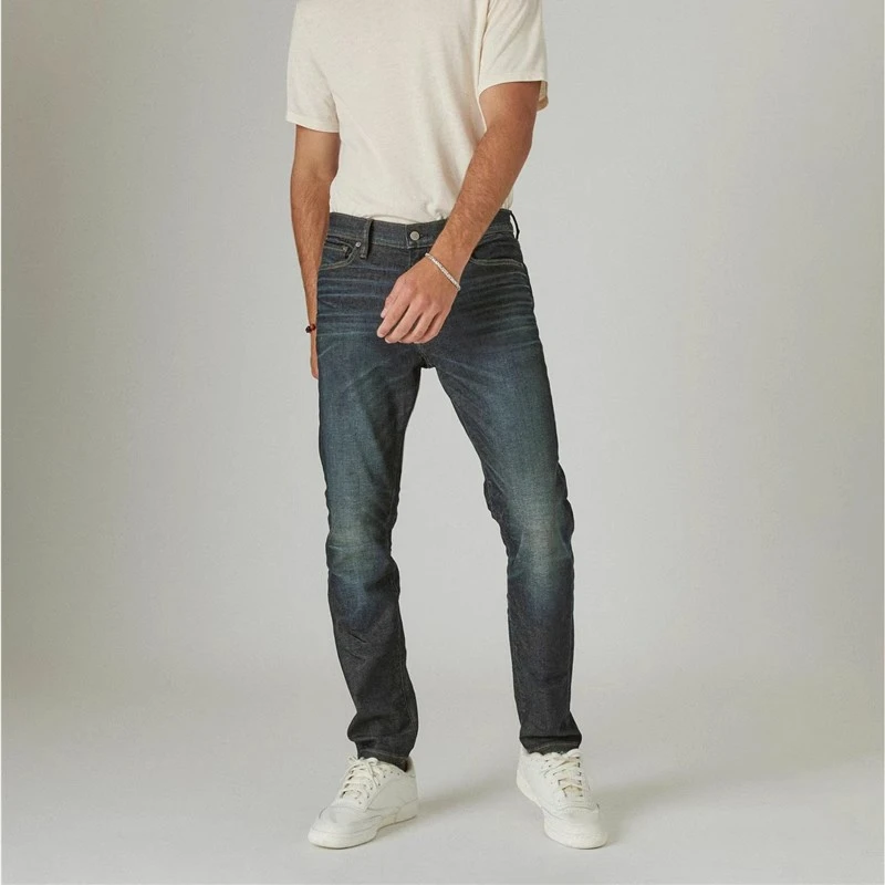 四叶草出口欧美221牛仔裤 水洗做旧舒适中高腰简约直筒裤（深）