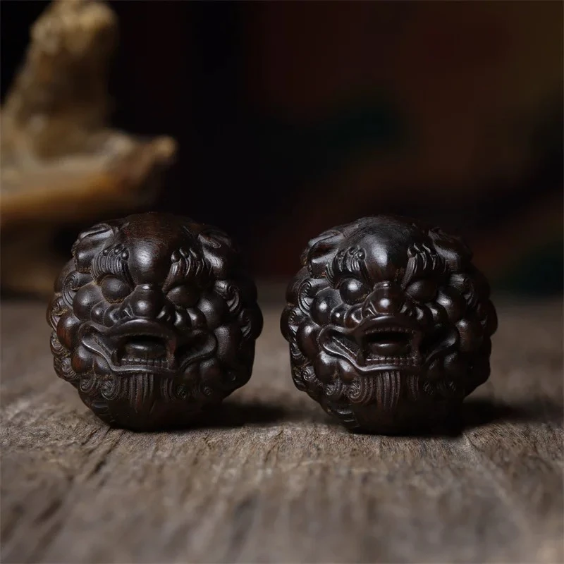 《貔貅手球5.0cm一对》手把件巴布亚贡木天然复古原木雕刻文玩木作
