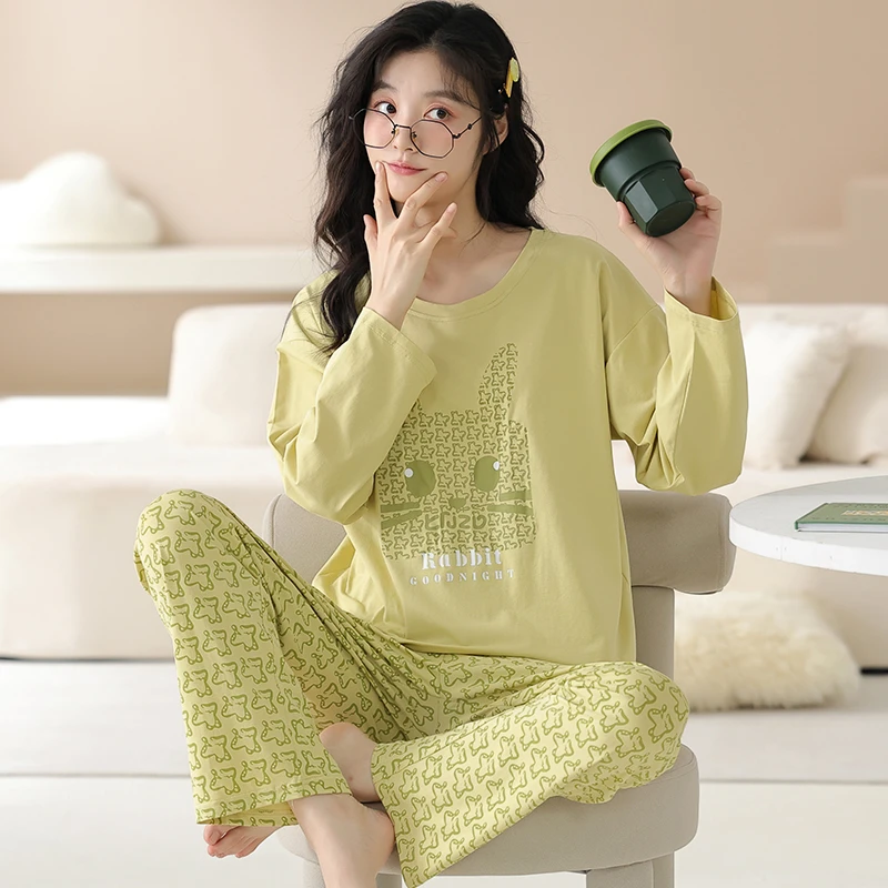 卡之恋睡衣春秋女款纯棉薄款长袖薄款套头ins风学生可外穿家居服