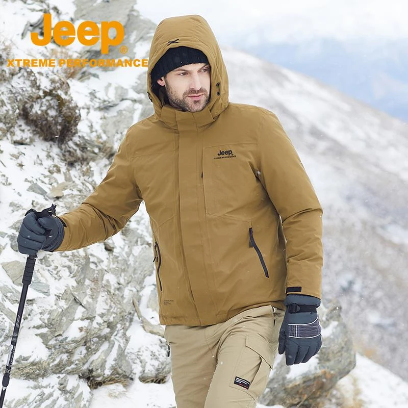 Jeep吉普羽绒衣男士户外冲锋衣保暖鸭绒外套防水羽绒服户外滑雪服