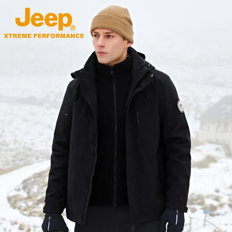 Jeep三合一冲锋衣男新款户外抓绒内胆可拆卸外套防风防寒登山服