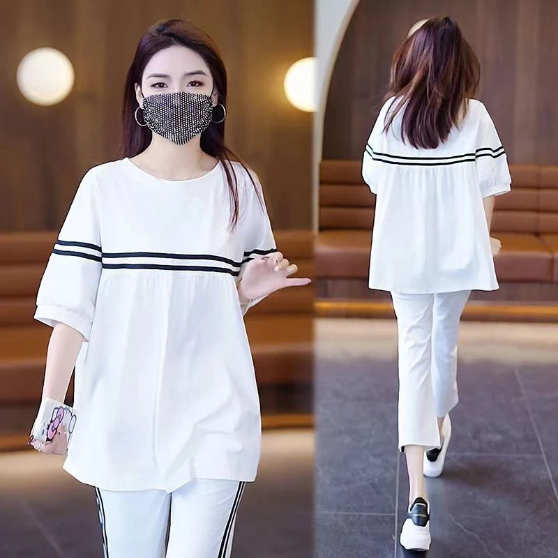 运动套装女2024新款韩版宽松洋气显瘦休闲中长款大码套装女两件套