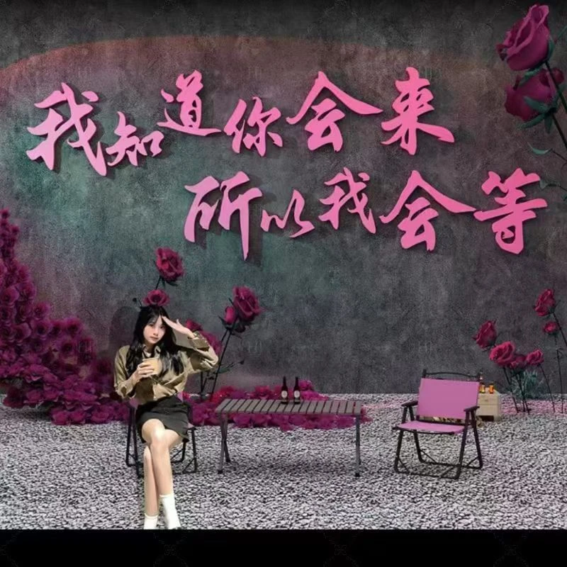 网红拍照区布置玫瑰花墙面户外小院氛围感造景装饰打卡背景形象墙