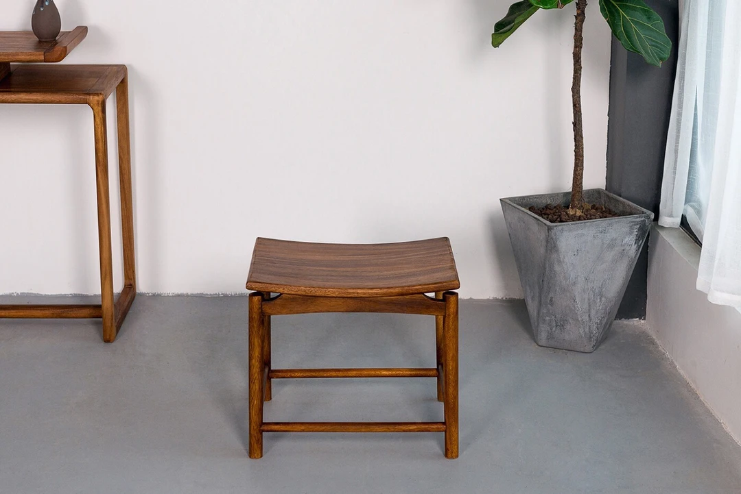 （精品喷漆工艺）实木家用胡桃木圆宝凳45*33*41客厅凳子板凳休闲