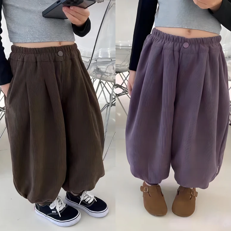 儿童灯芯绒裤子春秋冬装2023新款男女童灯笼裤子春秋款加绒加厚款
