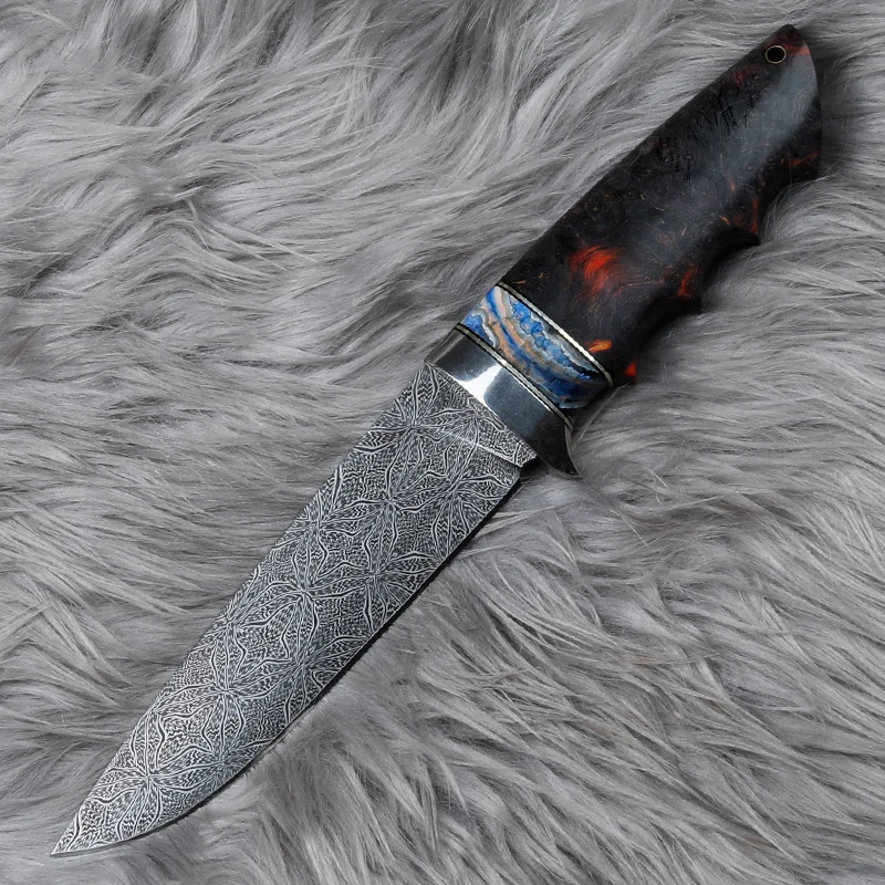 《轻奢刀坊》万象 铜钱纹大马士革花纹收藏把玩刀