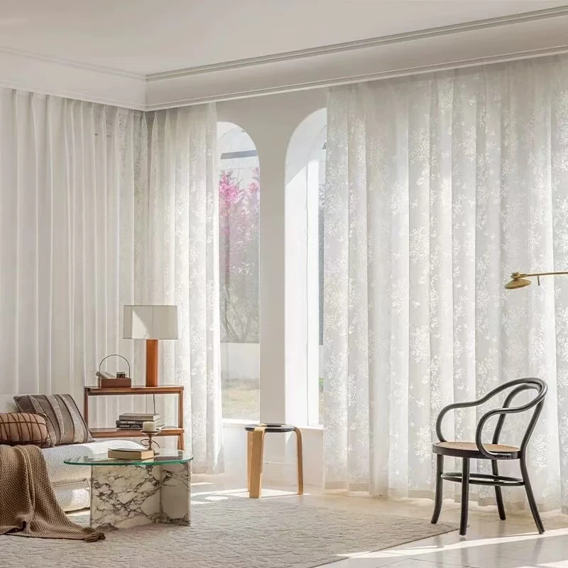 法式复古蝴蝶纱奶油风光影纱帘