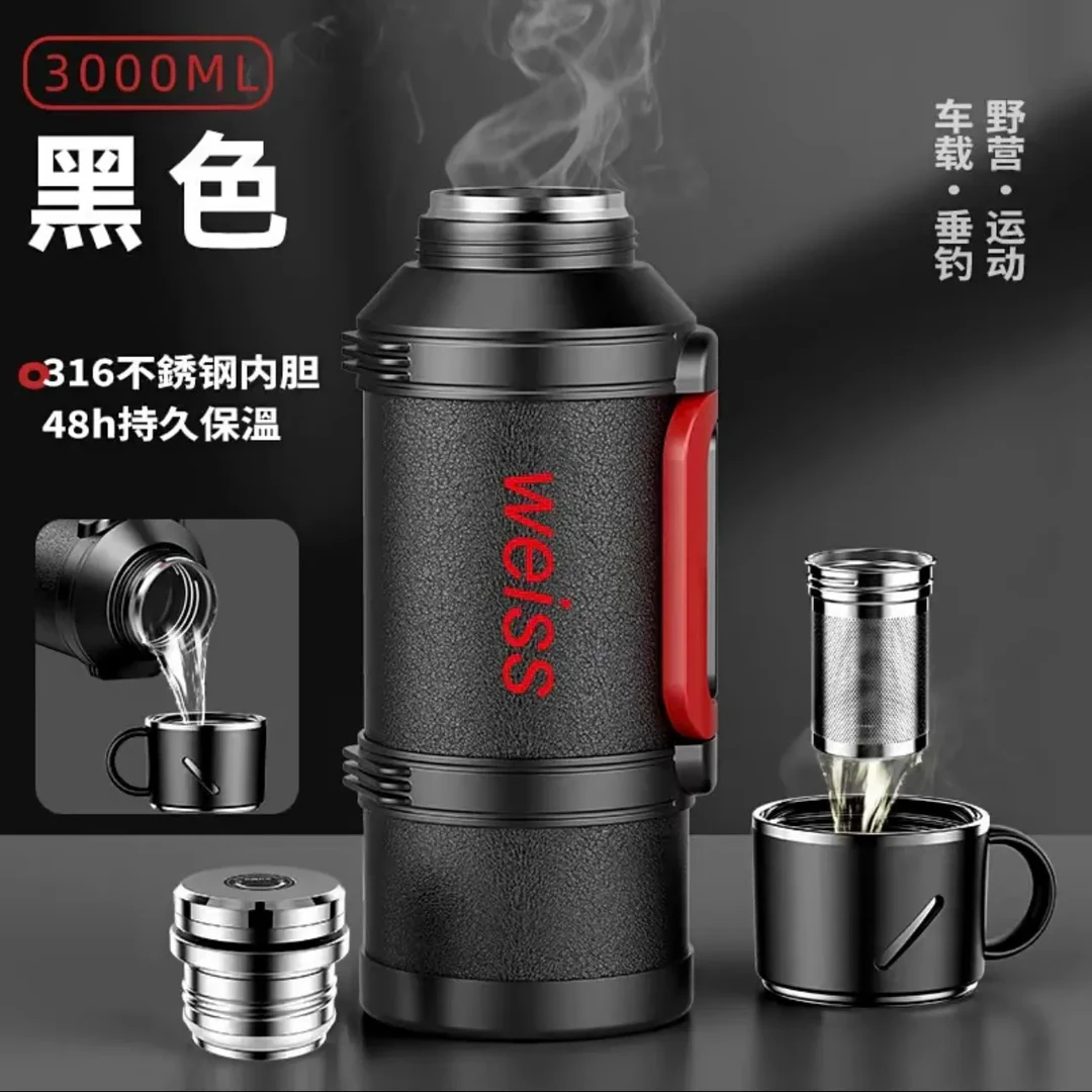 唯水新款机械开关3000毫升水壶316不锈钢保温壶高颜值户外旅行壶