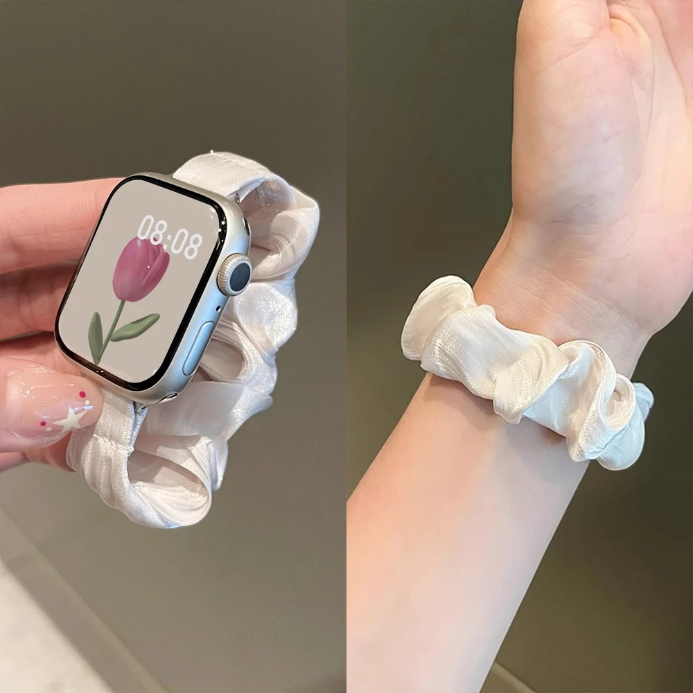 雪纺冰丝大肠发圈适用苹果appleiwatch11手表带女s10华强北s9高级