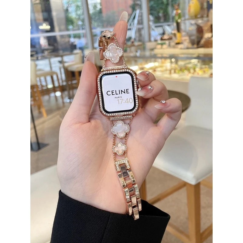 适用华为荣耀手表4/5手表带表链新金属四叶草小香风女高级不锈钢