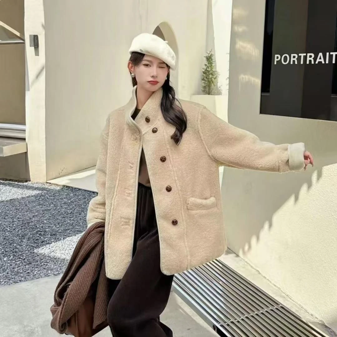 24301洋气百搭加厚皮毛一体小香风仿羊羔毛外套