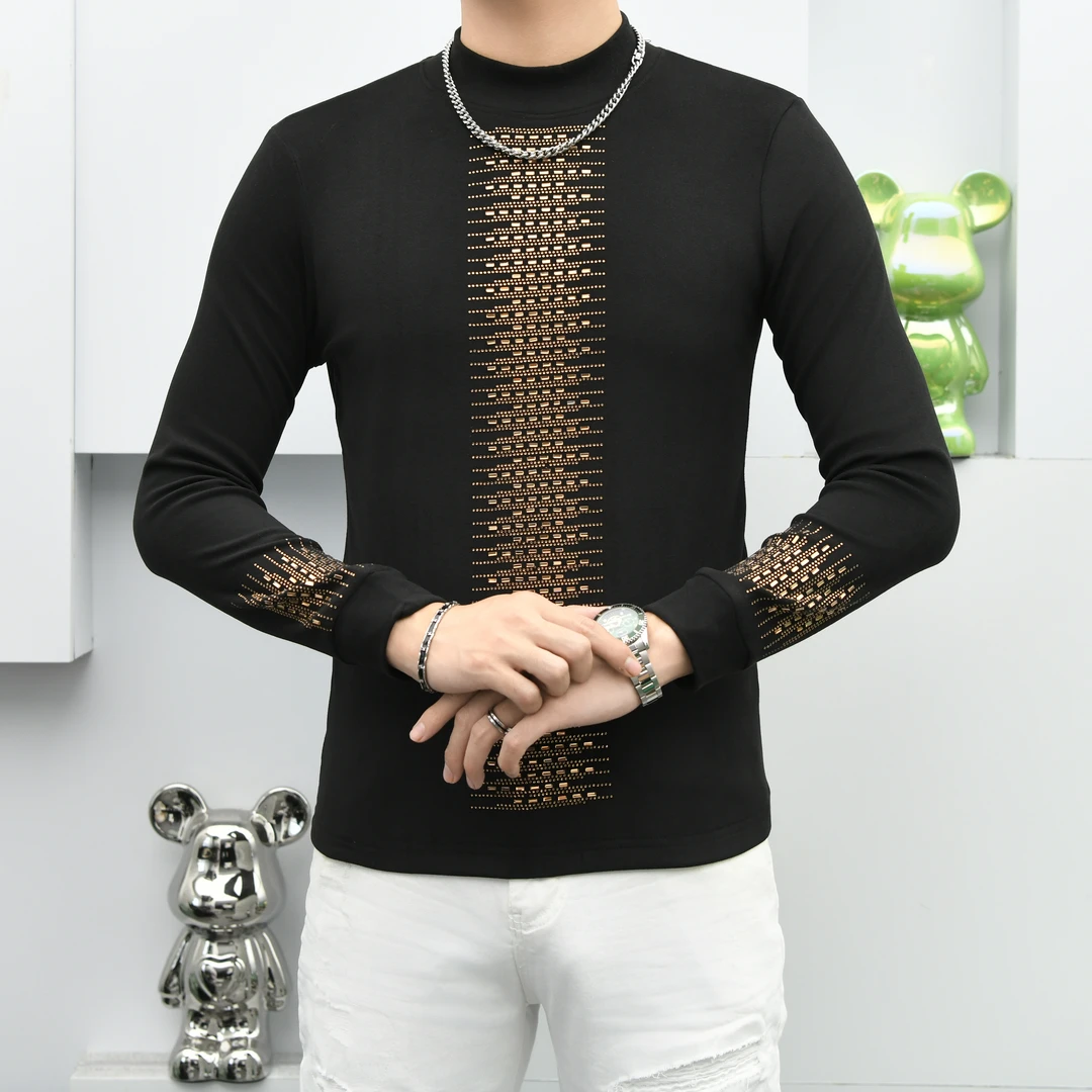 欧货男装时尚休闲翻领轻奢空气棉款百搭透气上衣潮流修身型