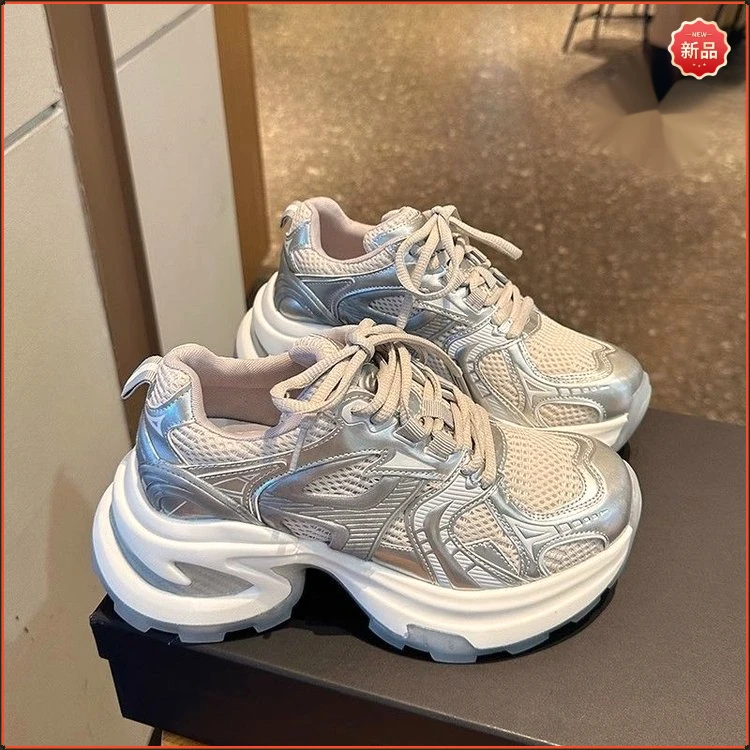 厚底老爹鞋女鞋高5cm小个子百搭潮流ins透气网面夏秋季新款运动鞋