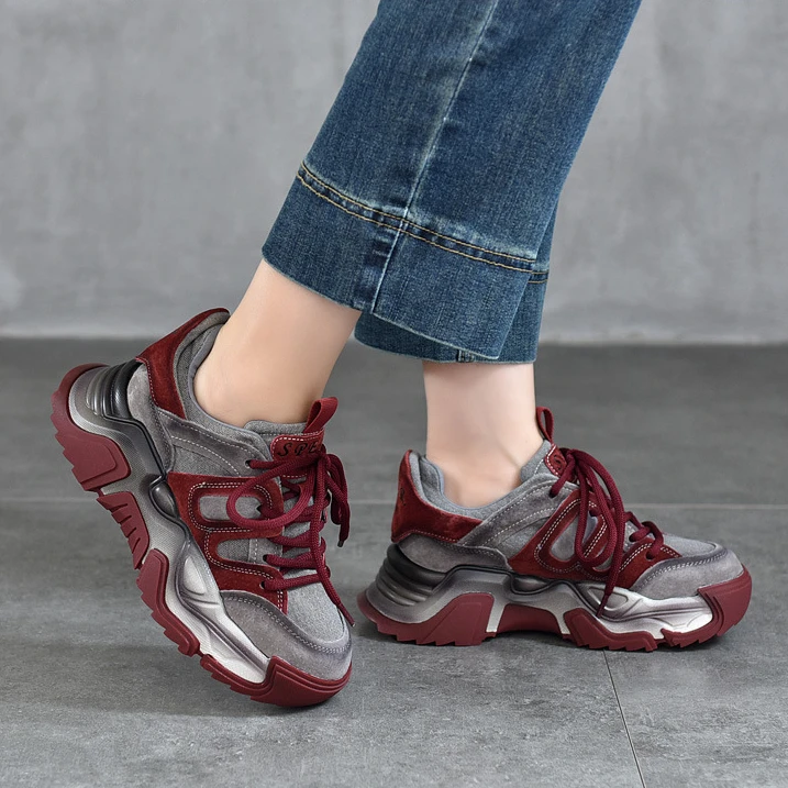 爆款推荐小个子厚底真皮老爹鞋女款运动休闲单鞋拼色2025秋季新款