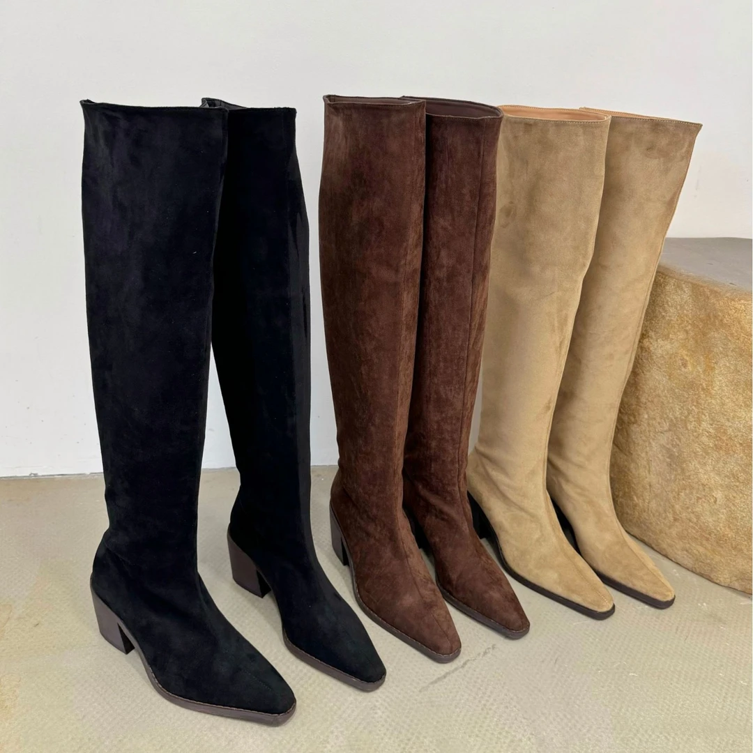 高跟尖头堆堆靴高筒骑士靴2025秋冬新款瘦瘦靴尖头高跟过膝长筒靴