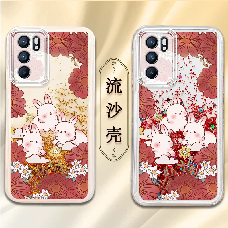 苹果/华为/荣耀/畅享/oppo/vivo呆萌兔防摔流沙手机壳创意