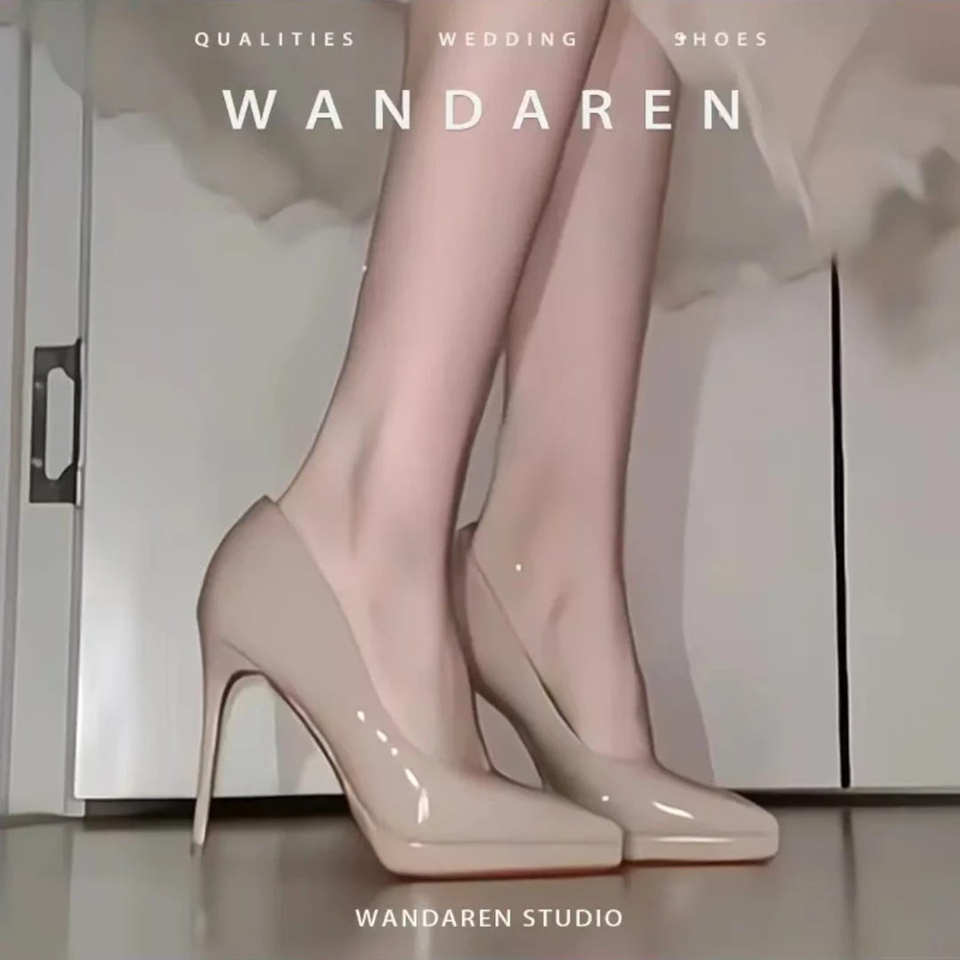 裸色浅口高跟鞋女细跟2024新款防水台不累脚单鞋气质尖头职业鞋