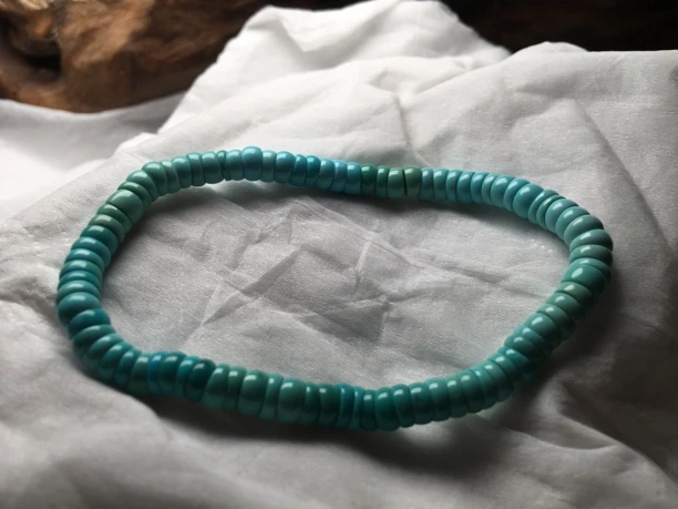 原矿绿松石大肠手串单圈彩虹单圈直径5.5颗颗瓷度高料润手工