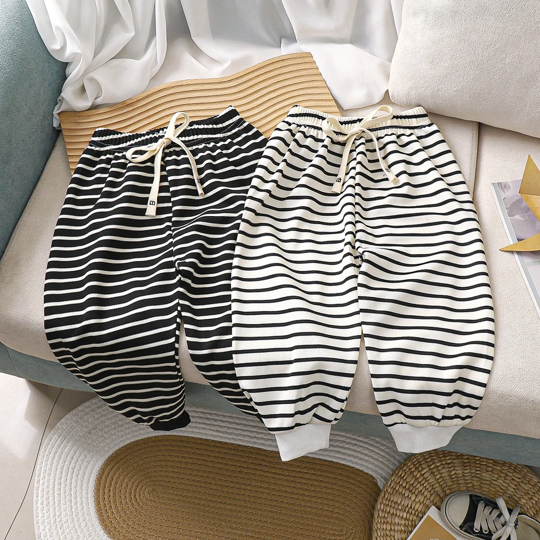 韩系男女童条纹裤2025新款春装休闲运动百搭裤子宽松时尚